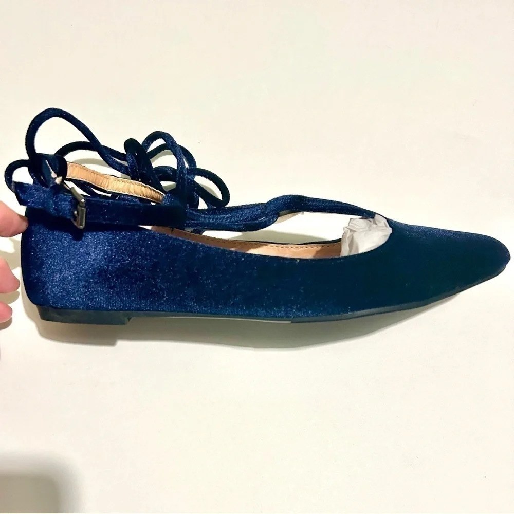 Yoki Navy Blue, Velvet, Ankle Lace Up, Urban-80 Flats - Picture 6 of 12